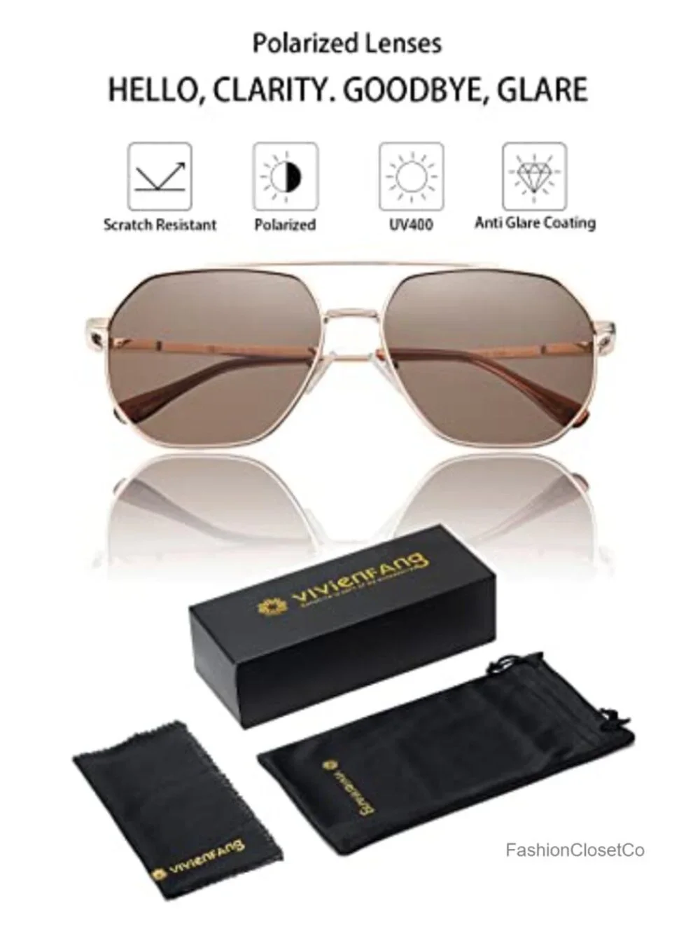 Square Polarized Oversized Aviator Sunglasses Metal Frame UV400 Protection